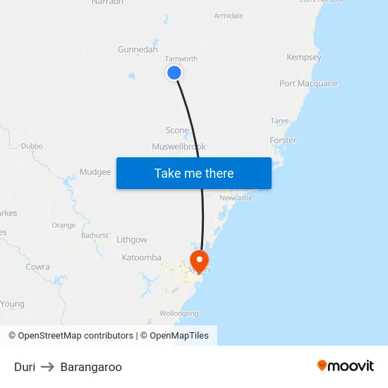 Duri to Barangaroo map