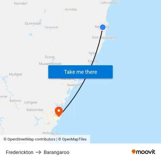 Frederickton to Barangaroo map