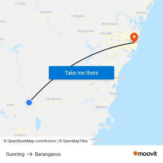 Gunning to Barangaroo map