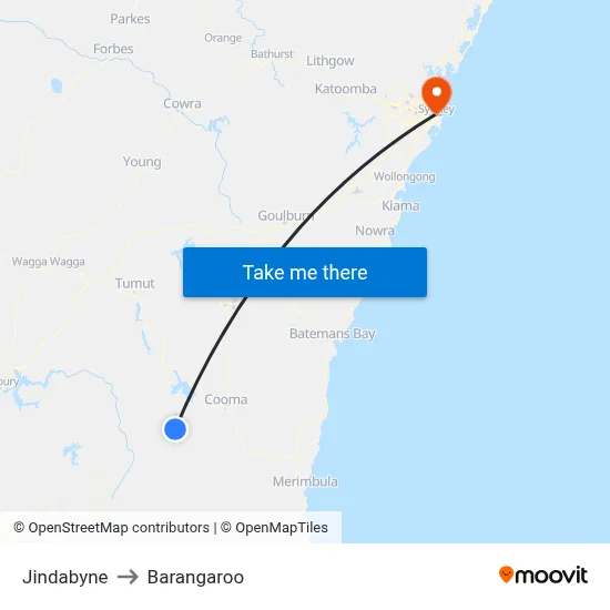 Jindabyne to Barangaroo map