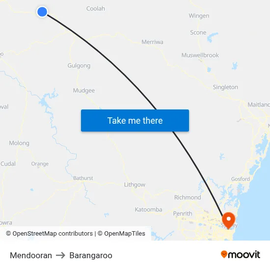 Mendooran to Barangaroo map