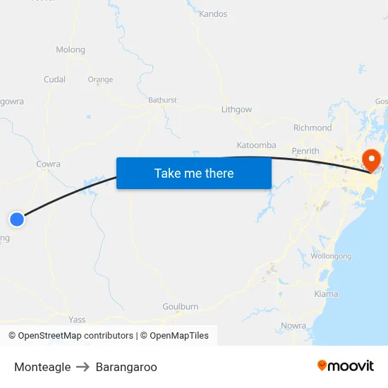 Monteagle to Barangaroo map