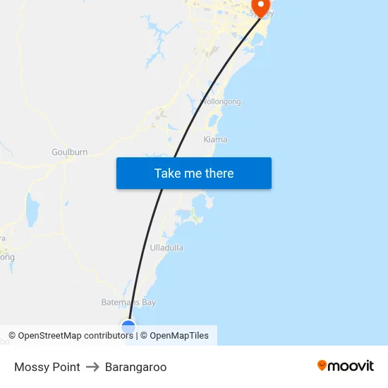Mossy Point to Barangaroo map