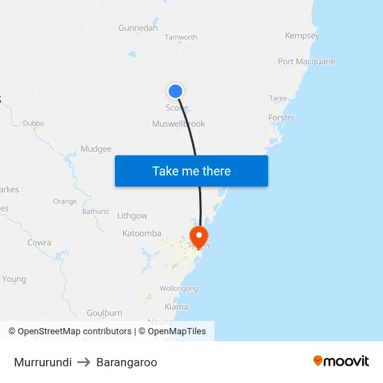 Murrurundi to Barangaroo map