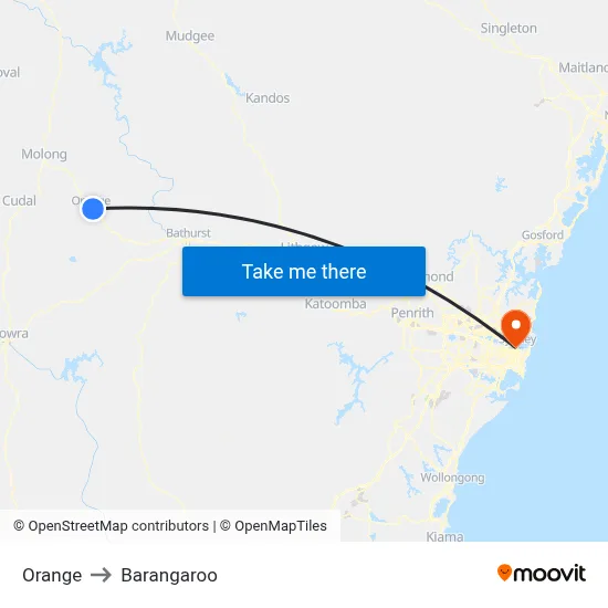 Orange to Barangaroo map