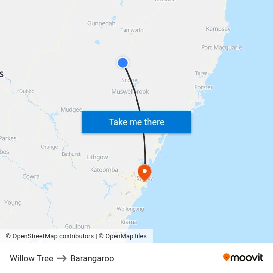 Willow Tree to Barangaroo map