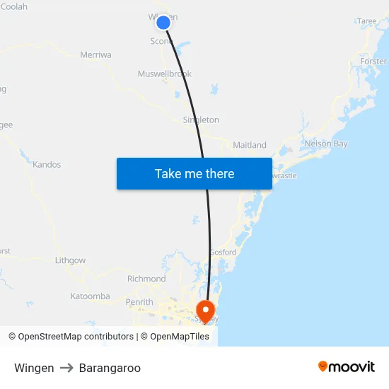 Wingen to Barangaroo map