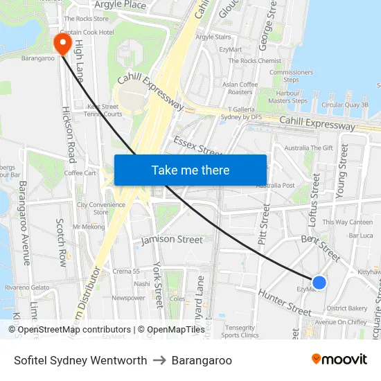 Sofitel Sydney Wentworth to Barangaroo map