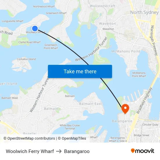 Woolwich Ferry Wharf to Barangaroo map