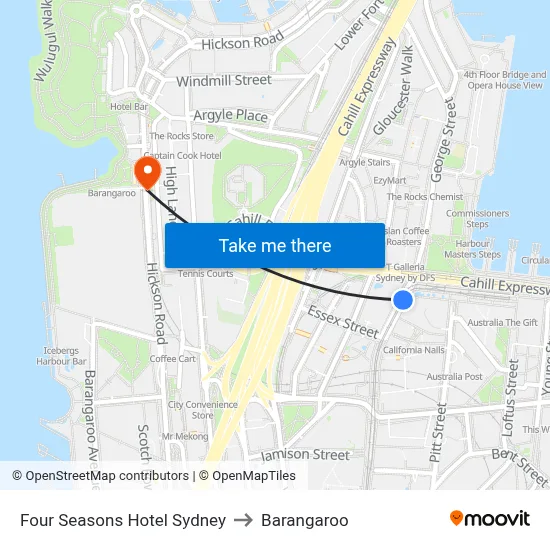 Four Seasons Hotel Sydney to Barangaroo map