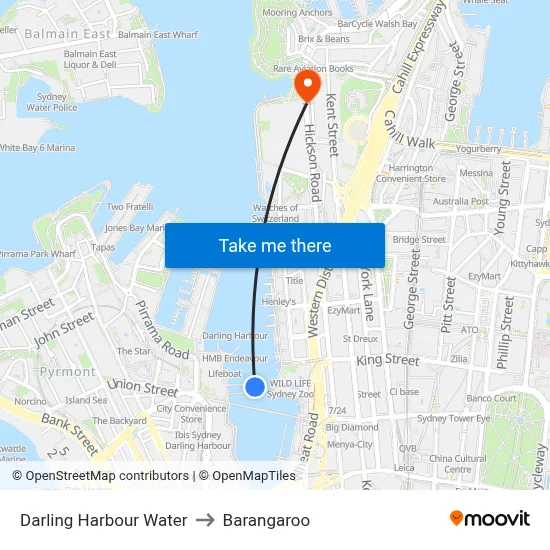 Darling Harbour Water to Barangaroo map