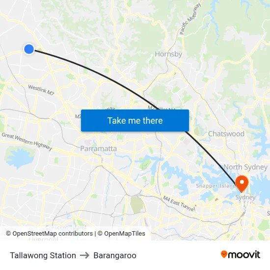 Tallawong Station to Barangaroo map