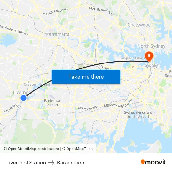 Liverpool Station to Barangaroo map