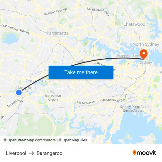 Liverpool to Barangaroo map