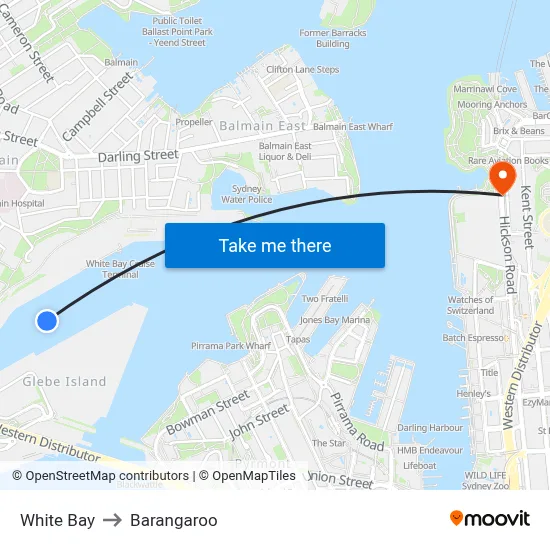 White Bay to Barangaroo map