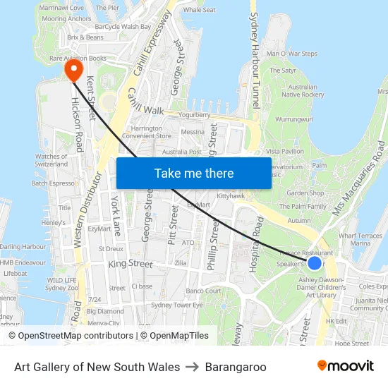 Art Gallery of New South Wales to Barangaroo map
