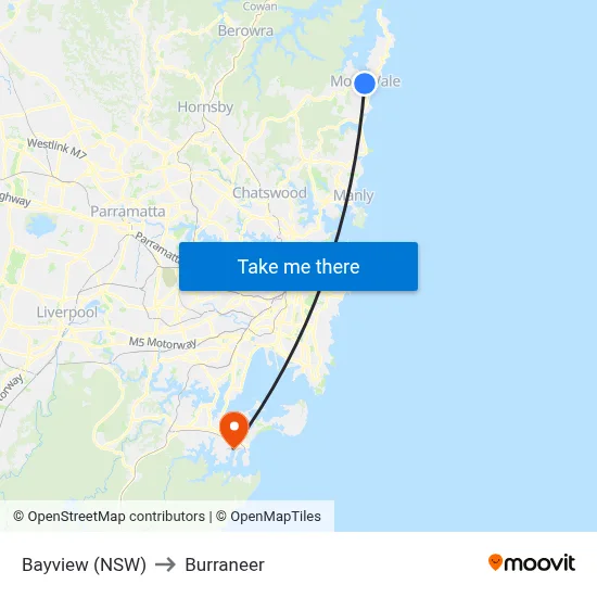 Bayview (NSW) to Burraneer map