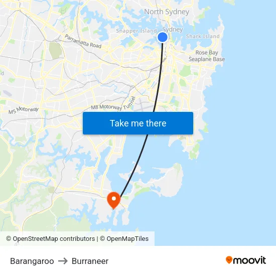 Barangaroo to Burraneer map