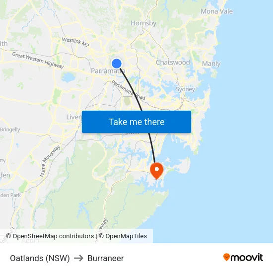 Oatlands (NSW) to Burraneer map