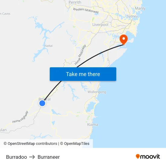 Burradoo to Burraneer map