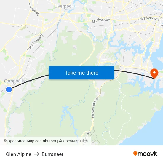 Glen Alpine to Burraneer map