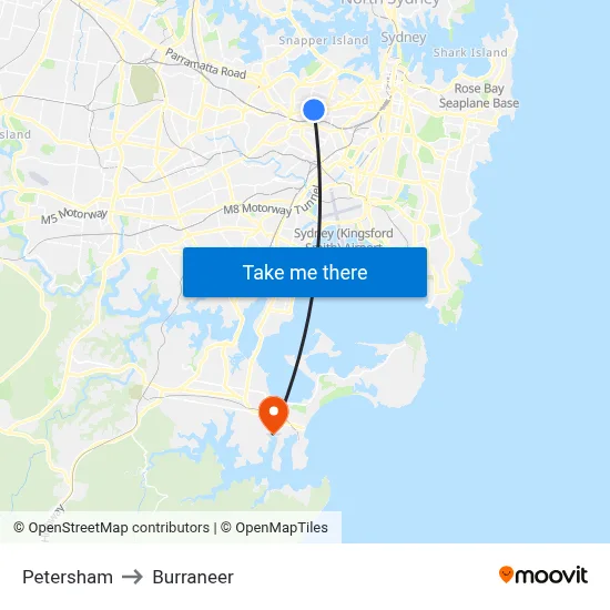 Petersham to Burraneer map
