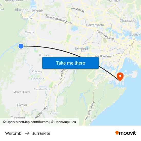 Werombi to Burraneer map