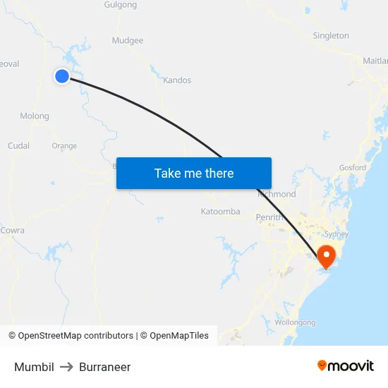 Mumbil to Burraneer map