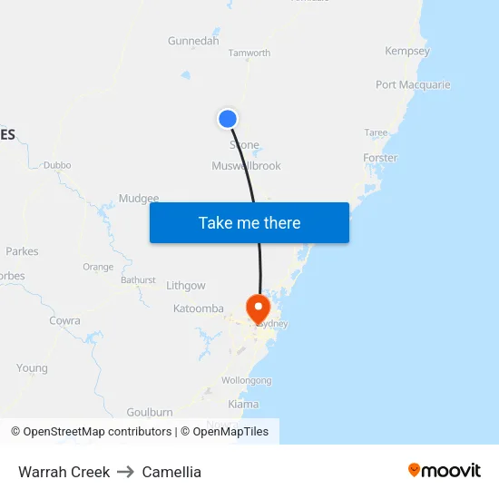 Warrah Creek to Camellia map