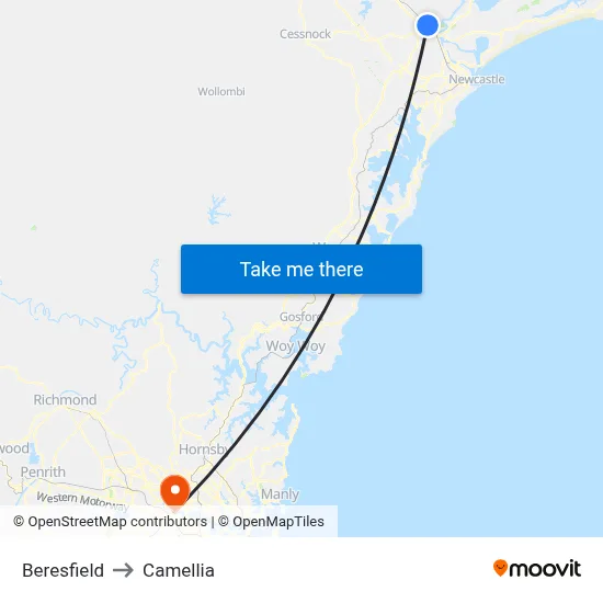 Beresfield to Camellia map