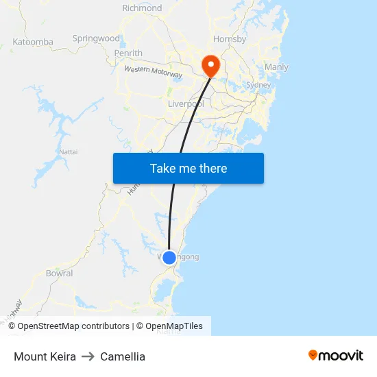 Mount Keira to Camellia map