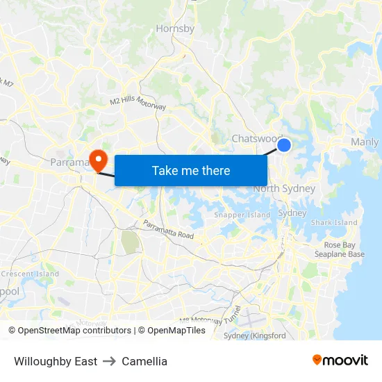 Willoughby East to Camellia map