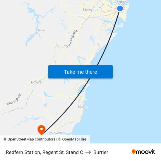 Redfern Station, Regent St, Stand C to Burrier map