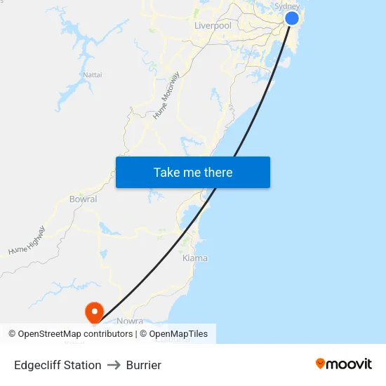 Edgecliff Station to Burrier map