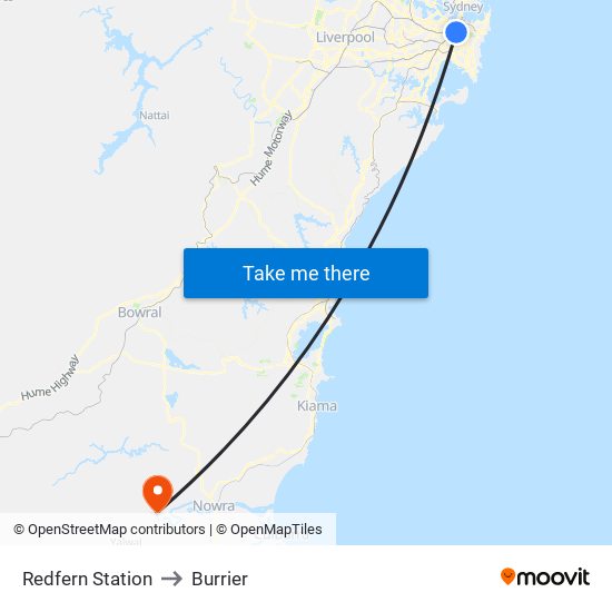 Redfern Station to Burrier map