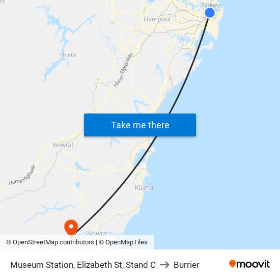 Museum Station, Elizabeth St, Stand C to Burrier map