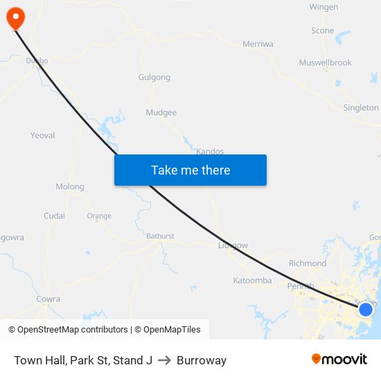 Town Hall Station, Park St, Stand J to Burroway map