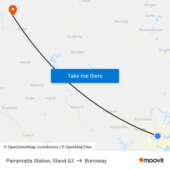 Parramatta Station, Stand A3 to Burroway map
