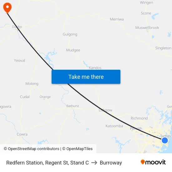 Redfern Station, Regent St, Stand C to Burroway map