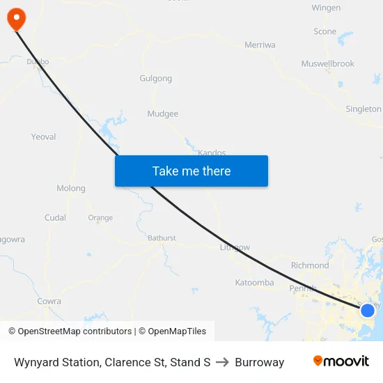 Wynyard Station, Clarence St, Stand S to Burroway map