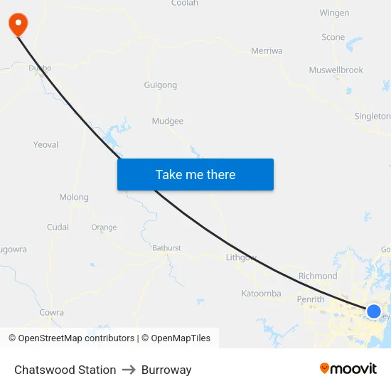 Chatswood Station to Burroway map