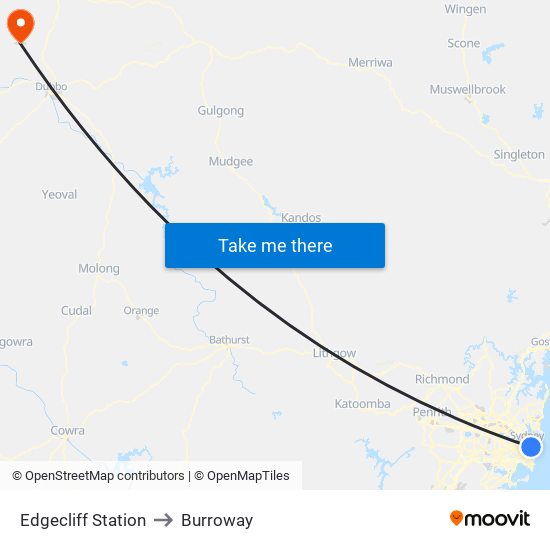 Edgecliff Station to Burroway map