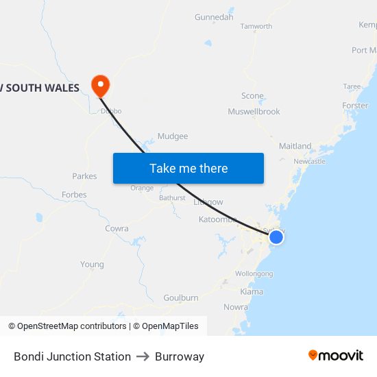 Bondi Junction Station to Burroway map