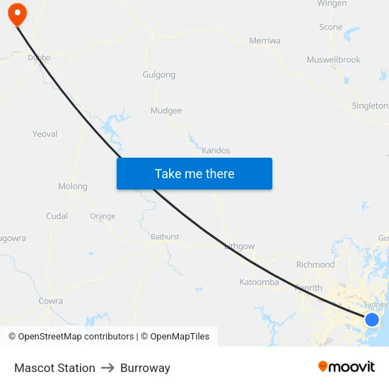 Mascot Station to Burroway map