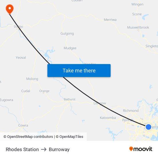 Rhodes Station to Burroway map