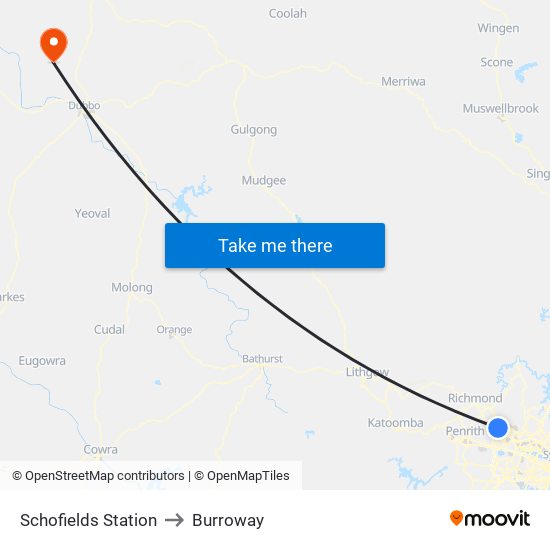 Schofields Station to Burroway map