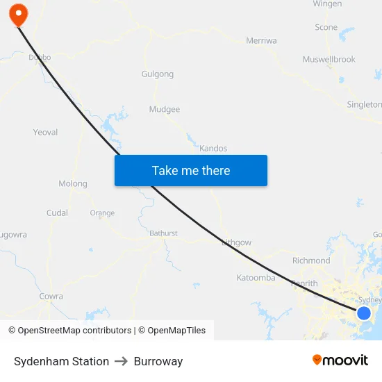 Sydenham Station to Burroway map