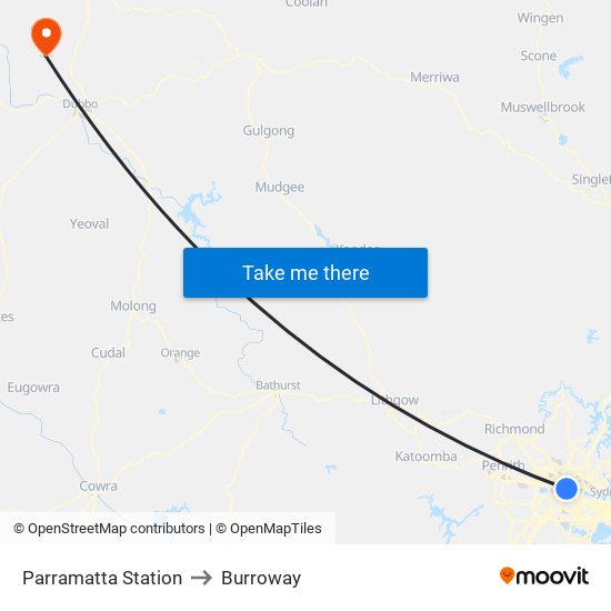 Parramatta Station to Burroway map