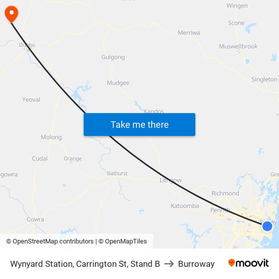 Wynyard Station, Carrington St, Stand B to Burroway map