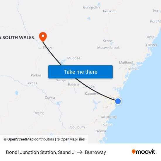 Bondi Junction Station, Stand J to Burroway map
